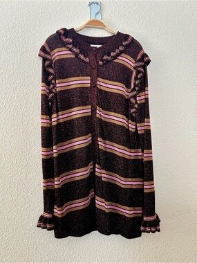 Hayley Menzies cherry blossom girl ruffle sparkly cardigan sweater sz XL